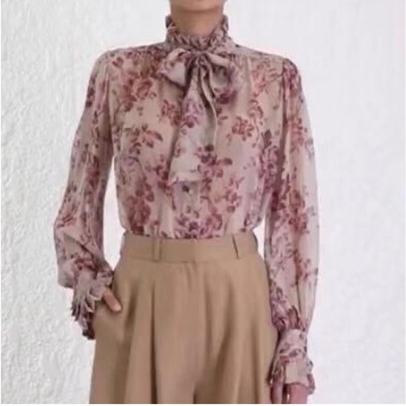 NWT Zimmermann Unbridled Tie Neck Blouse - Picture 2 of 8